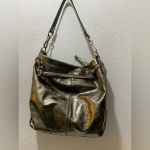 Coach Brooke Metallic Rose Gold Bronze Hobo Purse Shoulder Bag Pebbled Leather